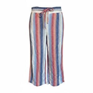 Per Se Blue Red Stripe Linen Blend Capri Pants Petite Small Comfortable Coastal